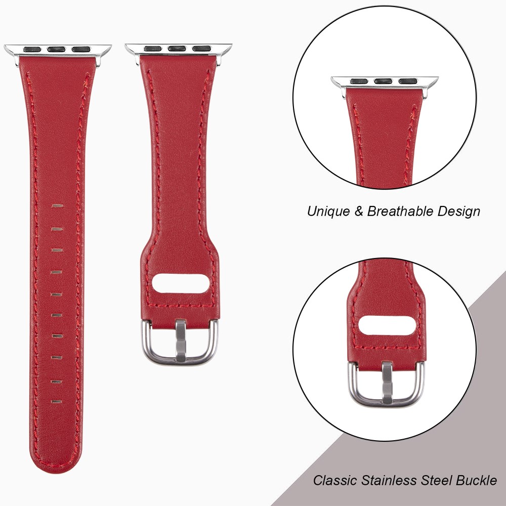 Quality Genuine Leather Watch Band Replacement for Apple Watch Series 1/2/3 38mm / Series 4/5/6/SE 40mm - Red-7