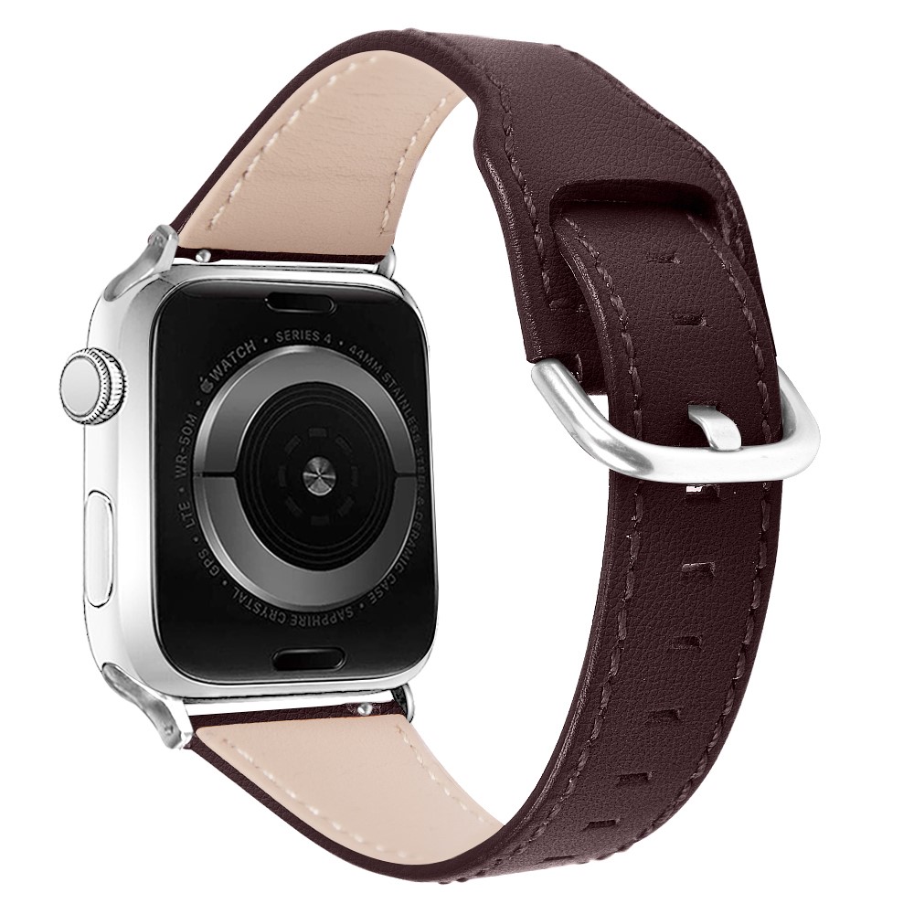 Quality Genuine Leather Watch Band Replacement for Apple Watch Series 1/2/3 38mm / Series 4/5/6/SE 40mm - Coffee-1