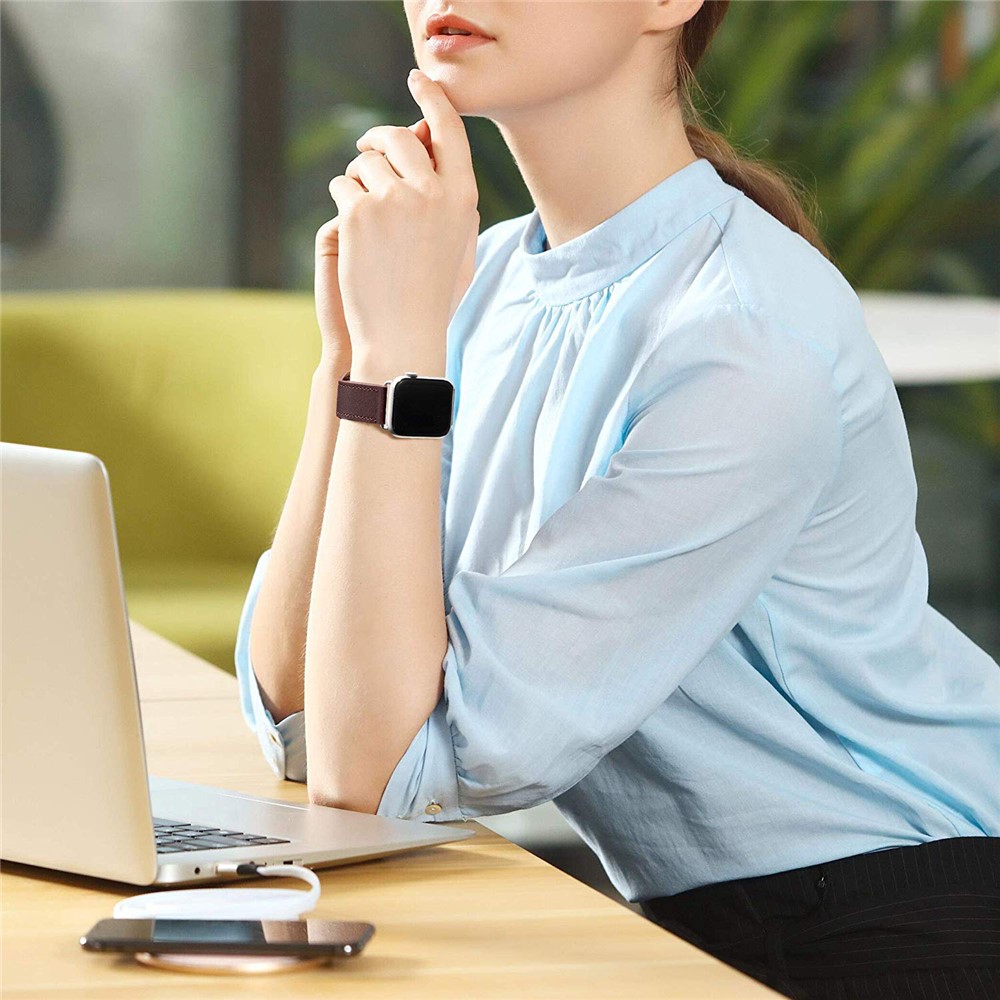 Quality Genuine Leather Watch Band Replacement for Apple Watch Series 1/2/3 38mm / Series 4/5/6/SE 40mm - Coffee-10