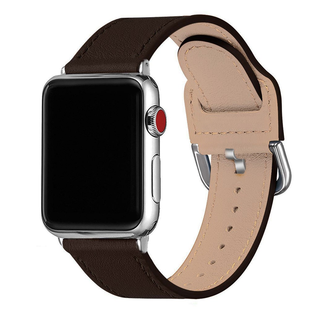 Quality Genuine Leather Watch Band Replacement for Apple Watch Series 1/2/3 38mm / Series 4/5/6/SE 40mm - Coffee-2