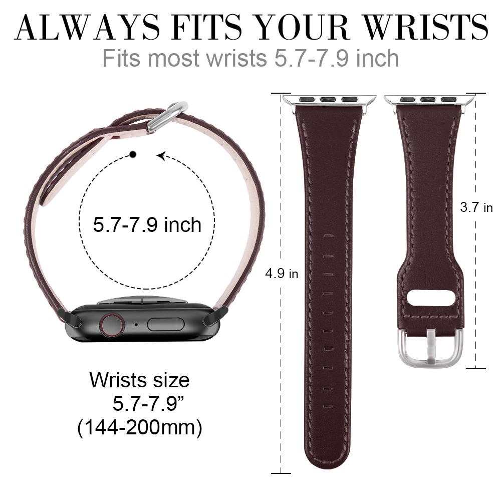 Quality Genuine Leather Watch Band Replacement for Apple Watch Series 1/2/3 38mm / Series 4/5/6/SE 40mm - Coffee-4