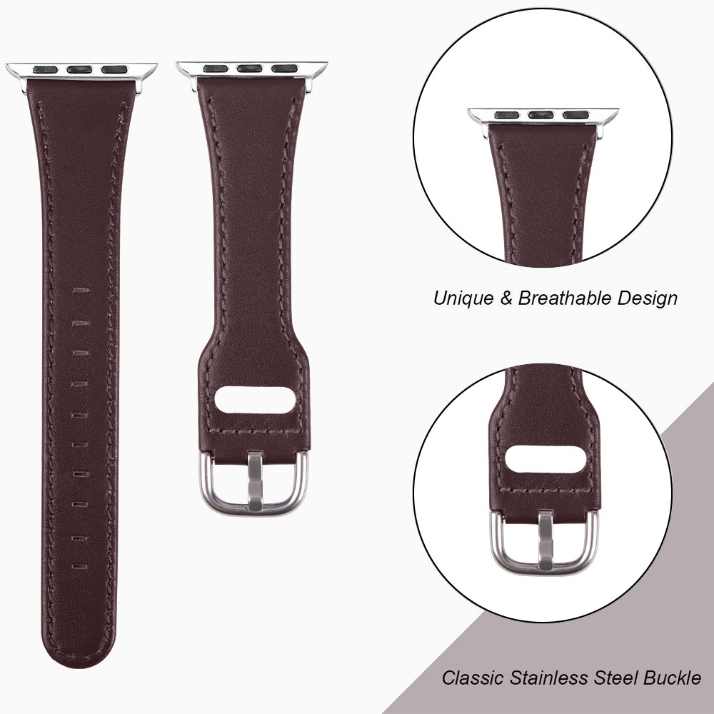 Quality Genuine Leather Watch Band Replacement for Apple Watch Series 1/2/3 38mm / Series 4/5/6/SE 40mm - Coffee-5