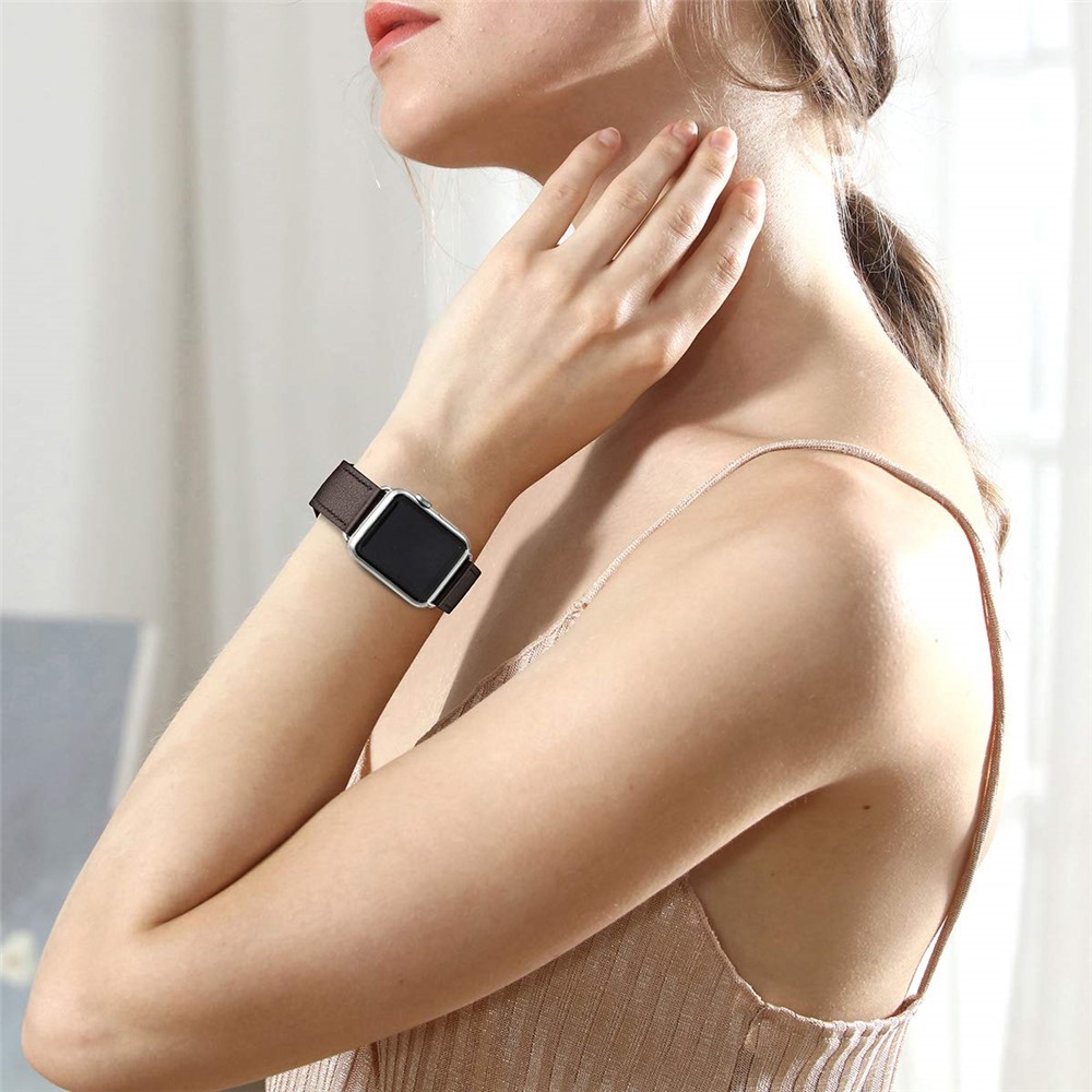 Quality Genuine Leather Watch Band Replacement for Apple Watch Series 1/2/3 38mm / Series 4/5/6/SE 40mm - Coffee-9