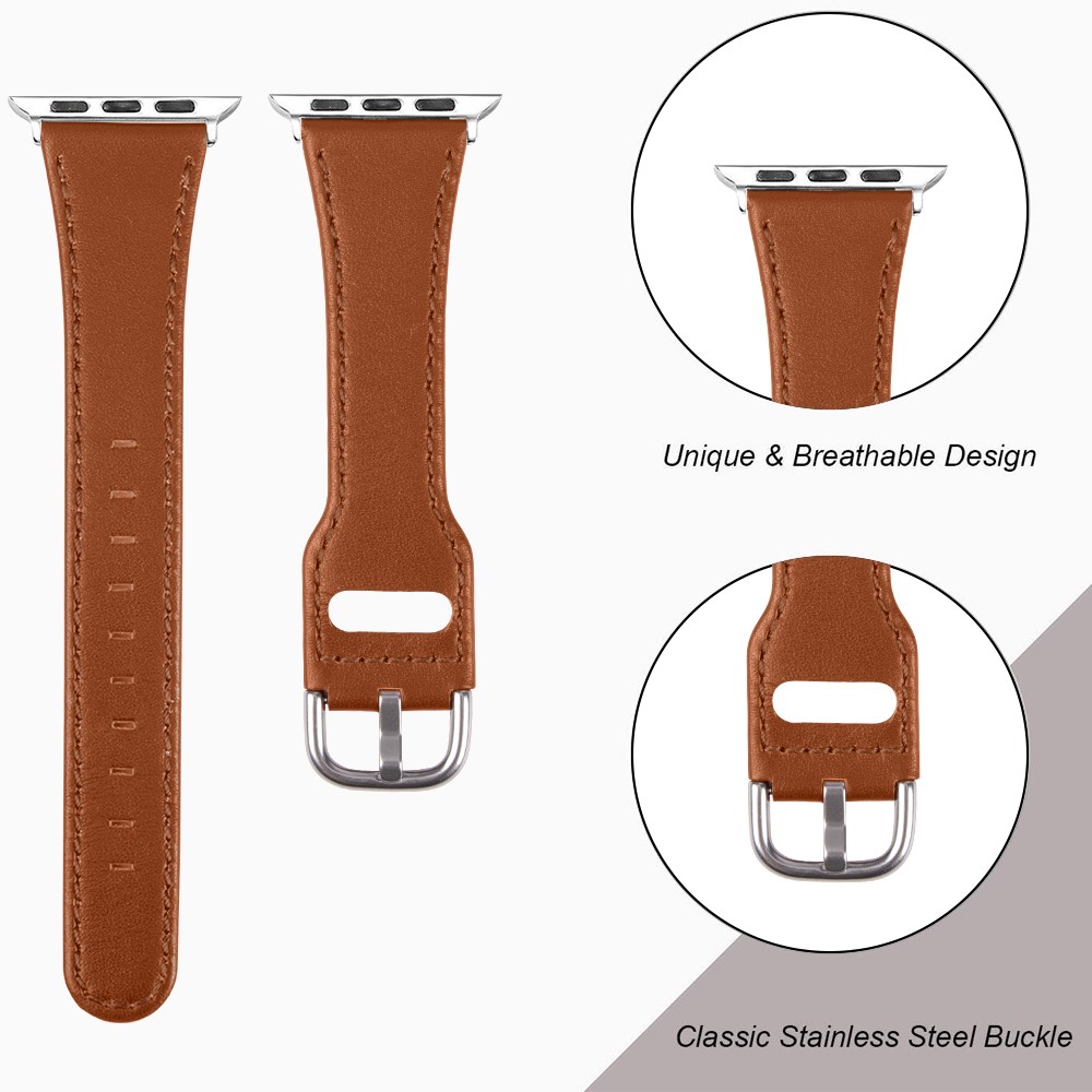 Quality Genuine Leather Watch Band Replacement for Apple Watch Series 1/2/3 38mm / Series 4/5/6/SE 40mm - Brown-7