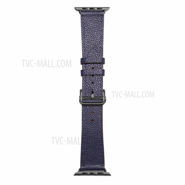 Genuine Leather Replace Strap for Apple Watch SE/Series 6/5/4 44mm / Series 3/2/1 42mm Black Folding Buckle - Sapphire Blue-2