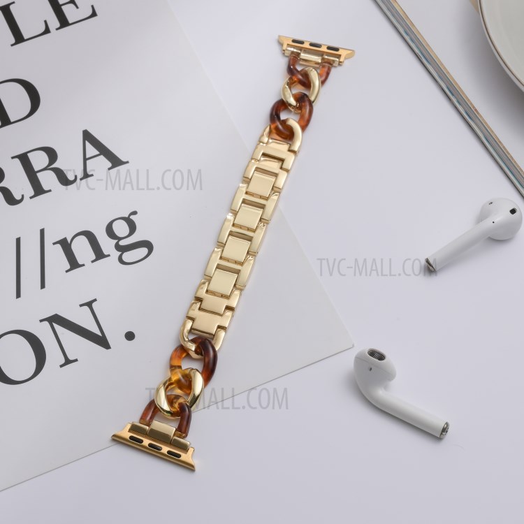 Stainless Steel + Resin Strap Replacement for Apple Watch SE/Series 6/5/4 40mm / Series 3/2/1 38mm Watch Band - Gold/Brown-1