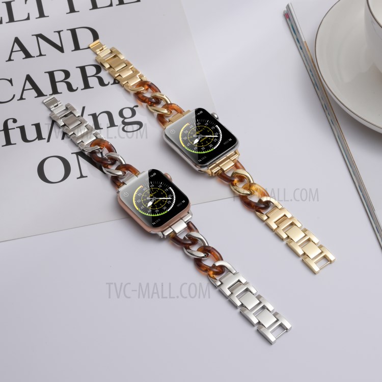 Stainless Steel + Resin Strap Replacement for Apple Watch SE/Series 6/5/4 40mm / Series 3/2/1 38mm Watch Band - Gold/Brown-2