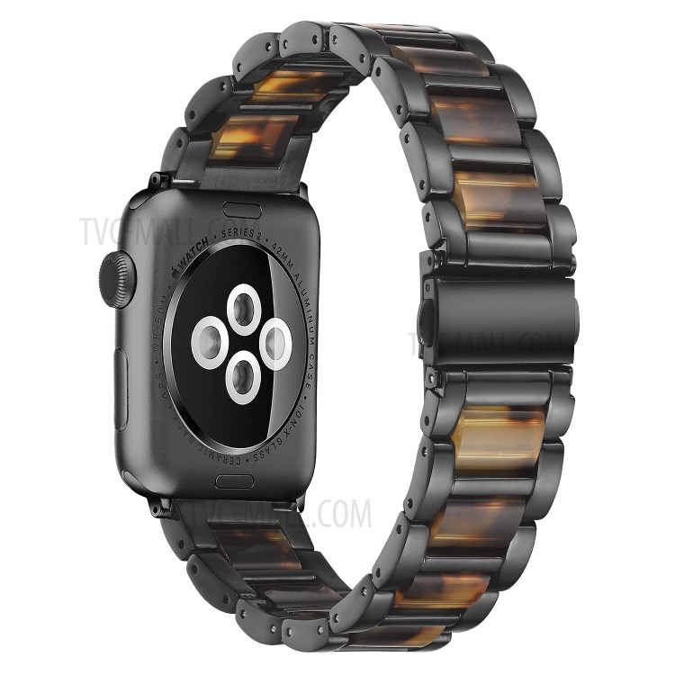 Strong Stainless Steel + Resin Strap for Apple Watch SE/Series 6/5/4 44mm / Series 3/2/1 42mm Watch Band - Black/Hawksbill-1