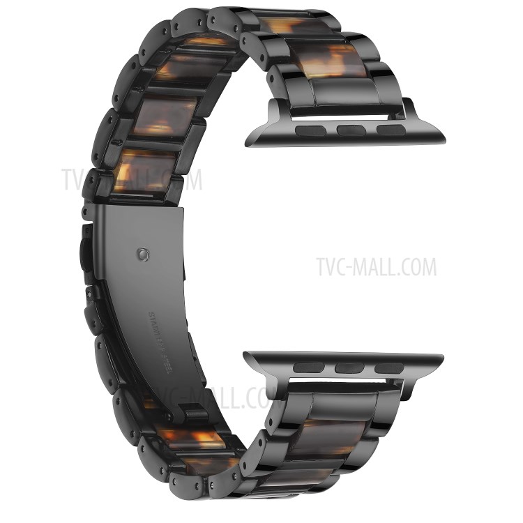 Strong Stainless Steel + Resin Strap for Apple Watch SE/Series 6/5/4 44mm / Series 3/2/1 42mm Watch Band - Black/Hawksbill-2