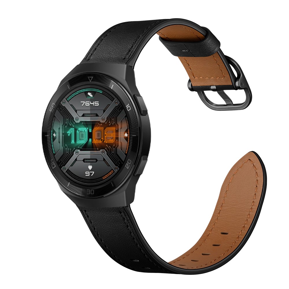 Reemplazo de Banda de Reloj de Cuero Genuino de 22 mm Para Huawei Watch Gt2e/ Samsung Galaxy Watch3 45 Mm, Etc. - Negro