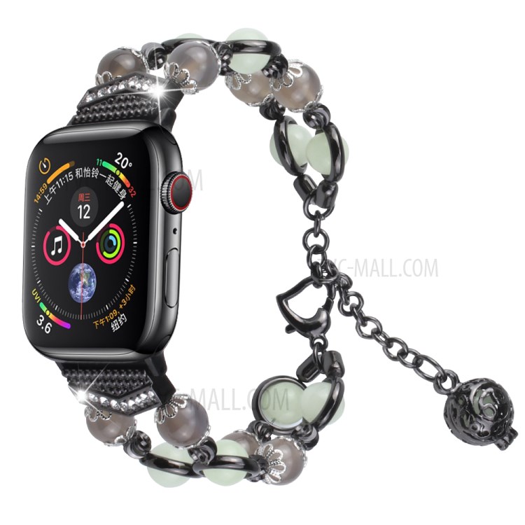 Agate Luminous Bead Stainless Steel Smart Watch Strap for Apple Watch SE/Series 6/5/4 40MM / Series 3/2/1 38mm - Grey/Black-3