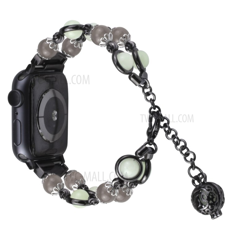 Agate Luminous Bead Stainless Steel Smart Watch Strap for Apple Watch SE/Series 6/5/4 44MM / Series 3/2/1 42mm - Grey/Black-1