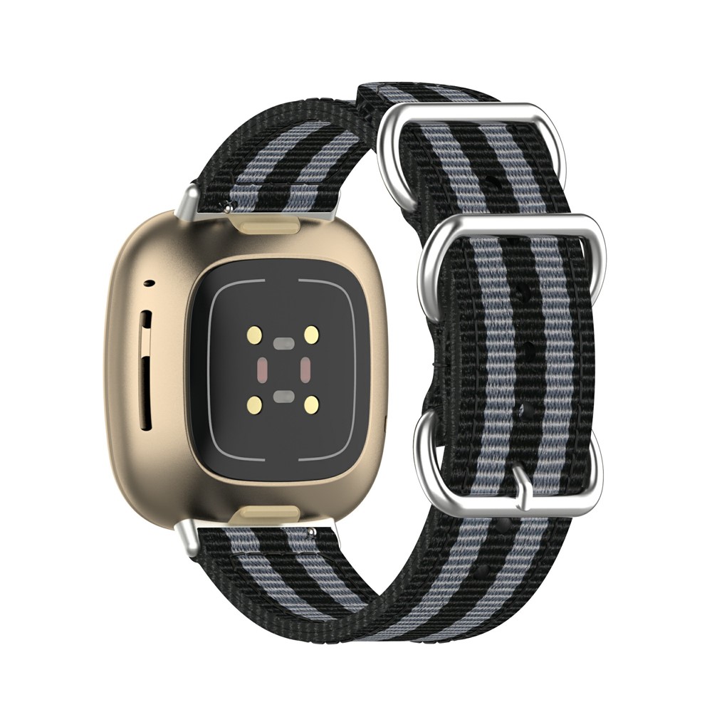 Nylon Canvas Strap Replacement for Fitbit Versa 3/Sense Watch Band - Black/Grey-1