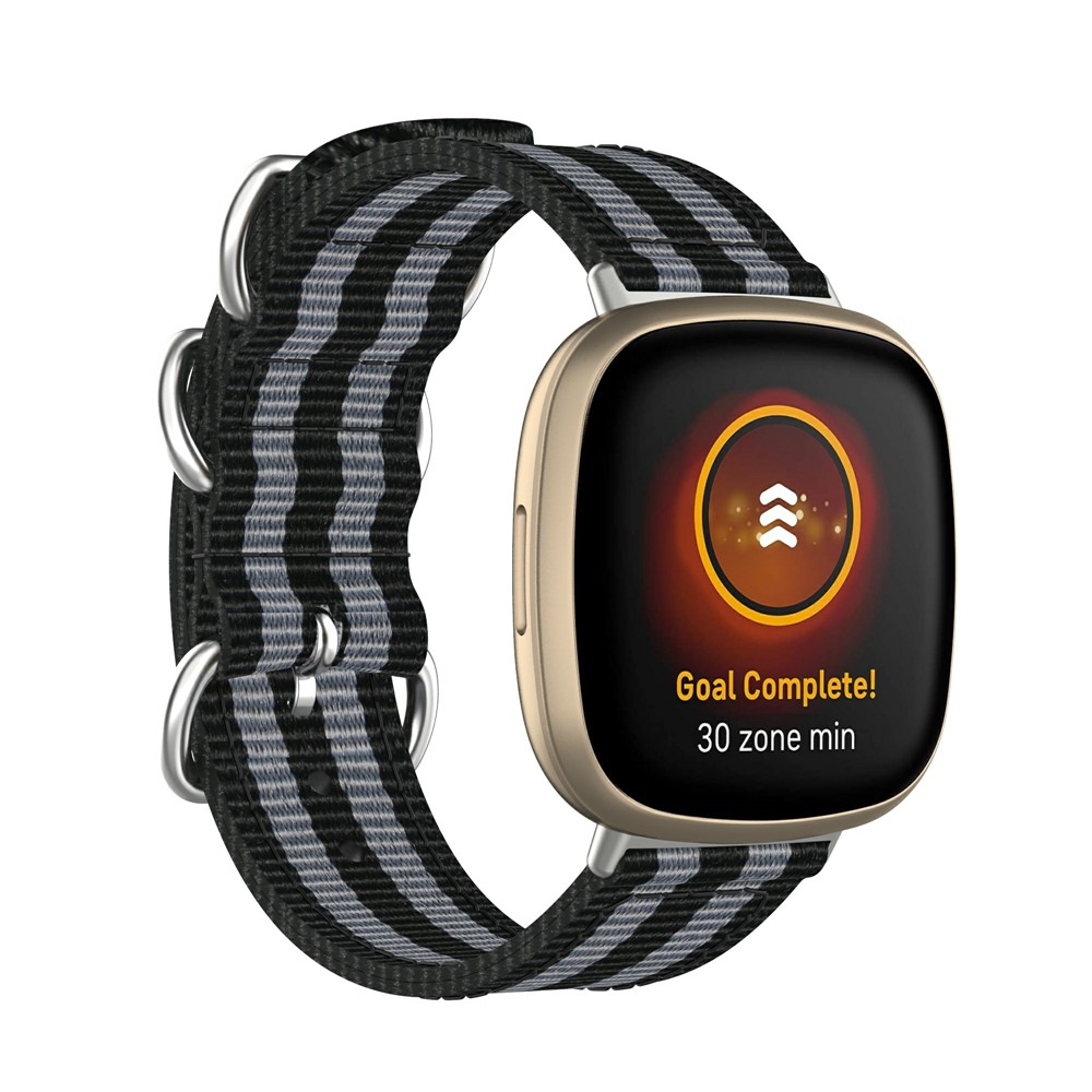 Nylon Canvas Strap Replacement for Fitbit Versa 3/Sense Watch Band - Black/Grey-2
