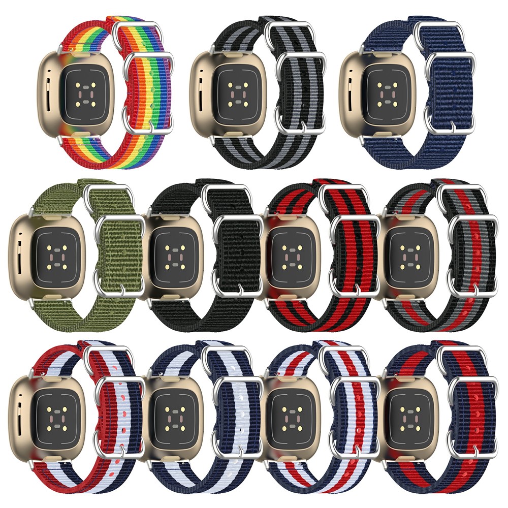 Nylon Canvas Strap Replacement for Fitbit Versa 3/Sense Watch Band - Black/Grey-7