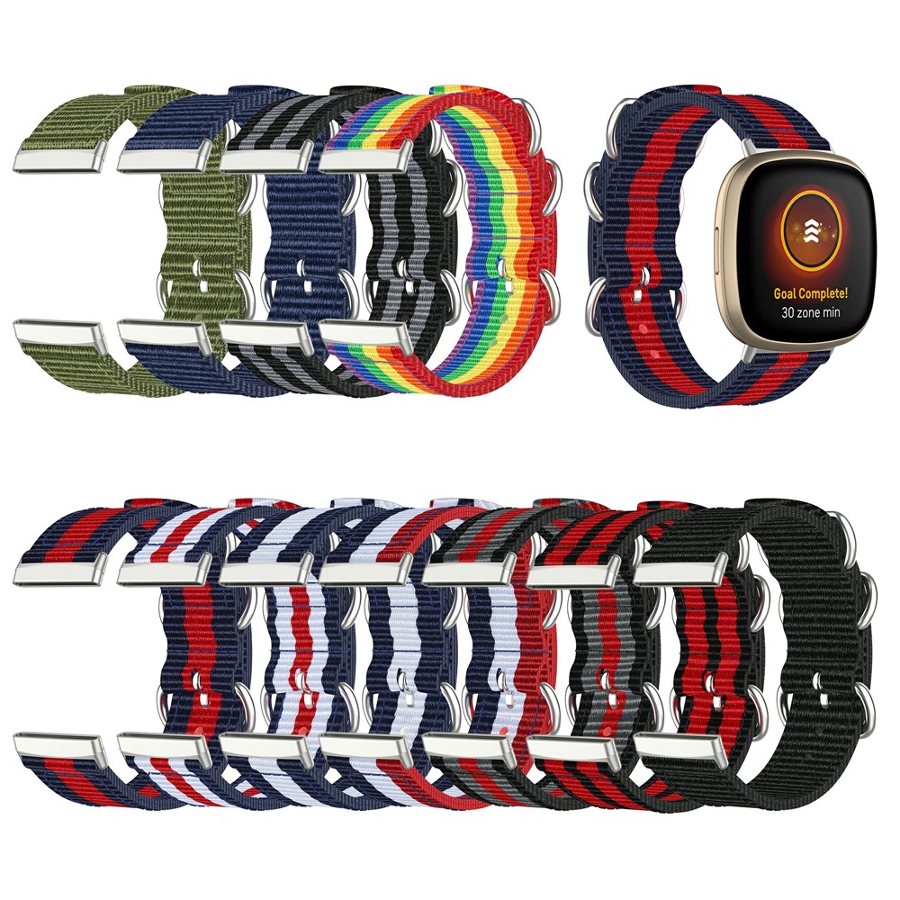 Nylon Canvas Strap Replacement for Fitbit Versa 3/Sense Watch Band - Black/Grey-8