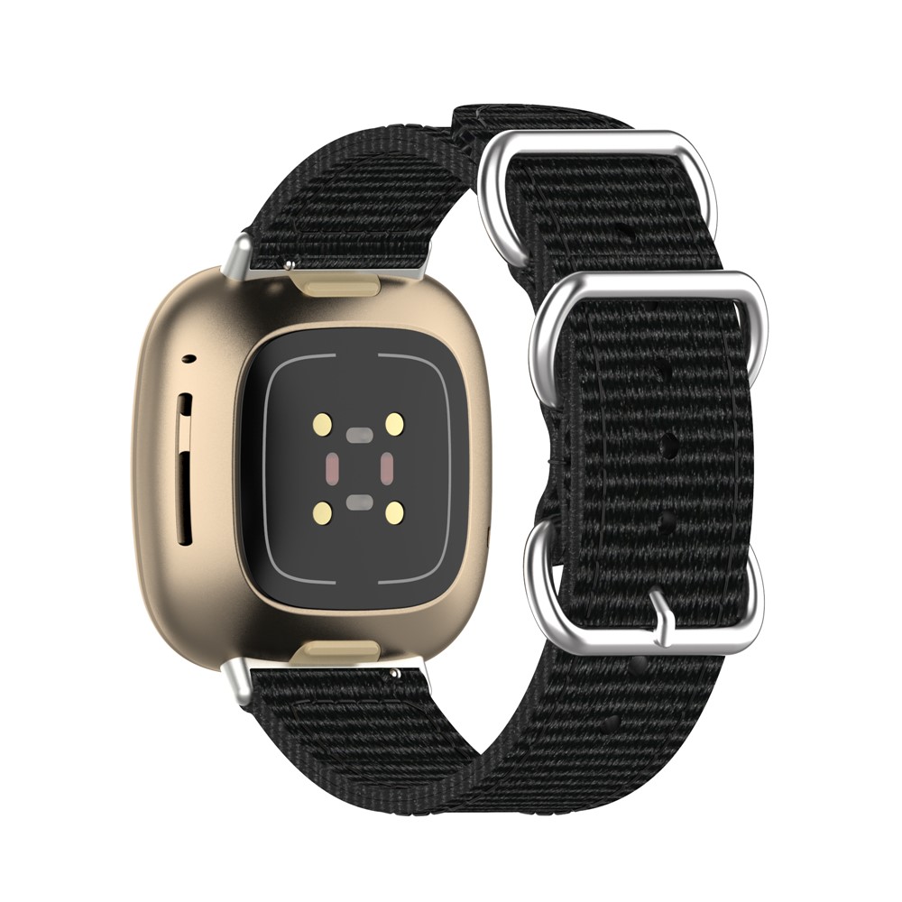 Nylon Canvas Strap Replacement for Fitbit Versa 3/Sense Watch Band - Black-1