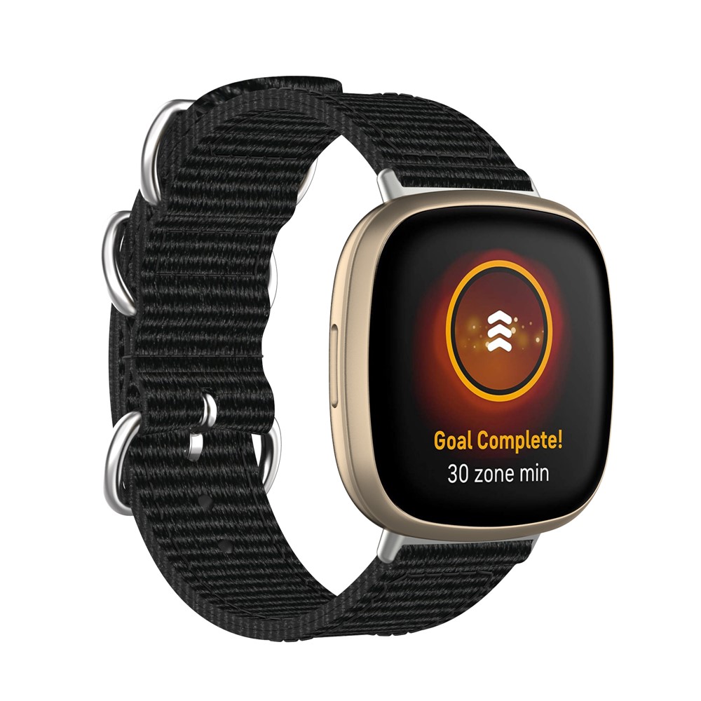 Nylon Canvas Strap Replacement for Fitbit Versa 3/Sense Watch Band - Black-2