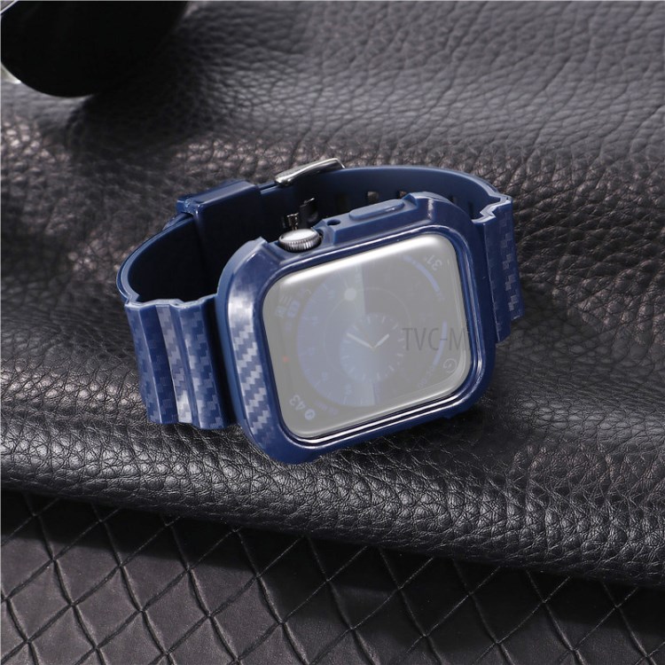 Texture En Fibres De Carbone TPU Bracelet De Montre Avec Un Remplacement De Trame Pour Montre De Pomme Series5 / 4 40MM / Série 3/2/1 38mm - Bleu-1