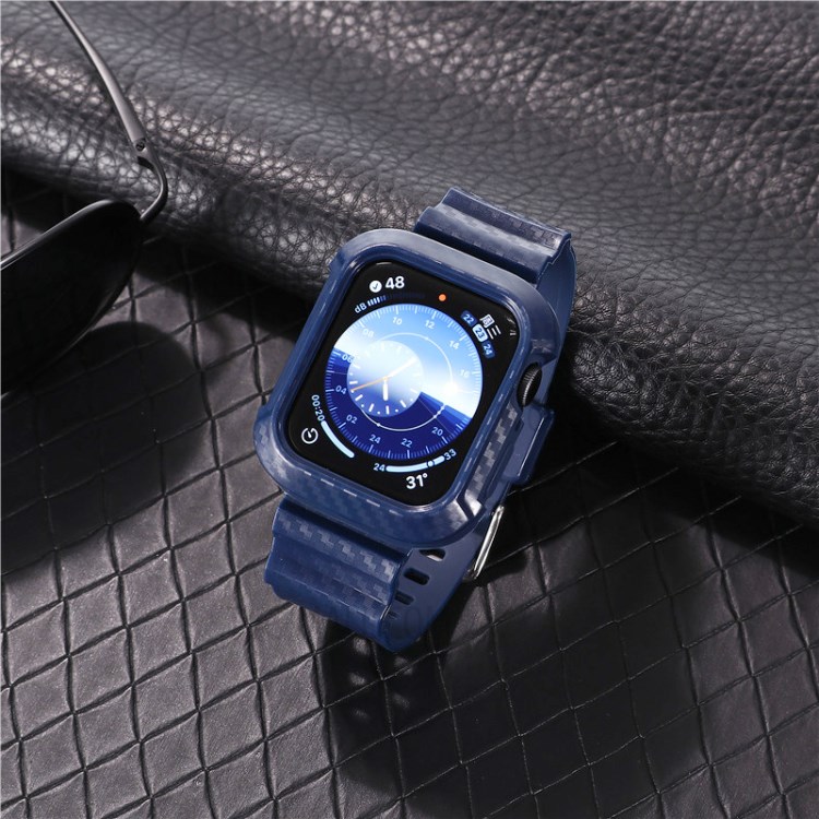 Texture En Fibres De Carbone TPU Bracelet De Montre Avec Un Remplacement De Trame Pour Montre De Pomme Series5 / 4 40MM / Série 3/2/1 38mm - Bleu-2