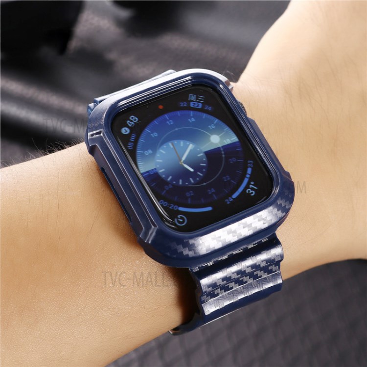 Texture En Fibres De Carbone TPU Bracelet De Montre Avec Un Remplacement De Trame Pour Montre De Pomme Series5 / 4 40MM / Série 3/2/1 38mm - Bleu-3