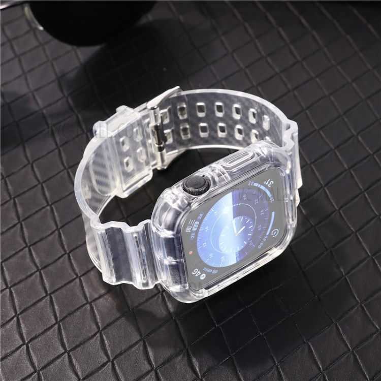 Carbon Fiber Texture TPU Watch Strap with Frame Replacement for Apple Watch Series5/4 40MM / Series 3/2/1 38mm - Transparent-1