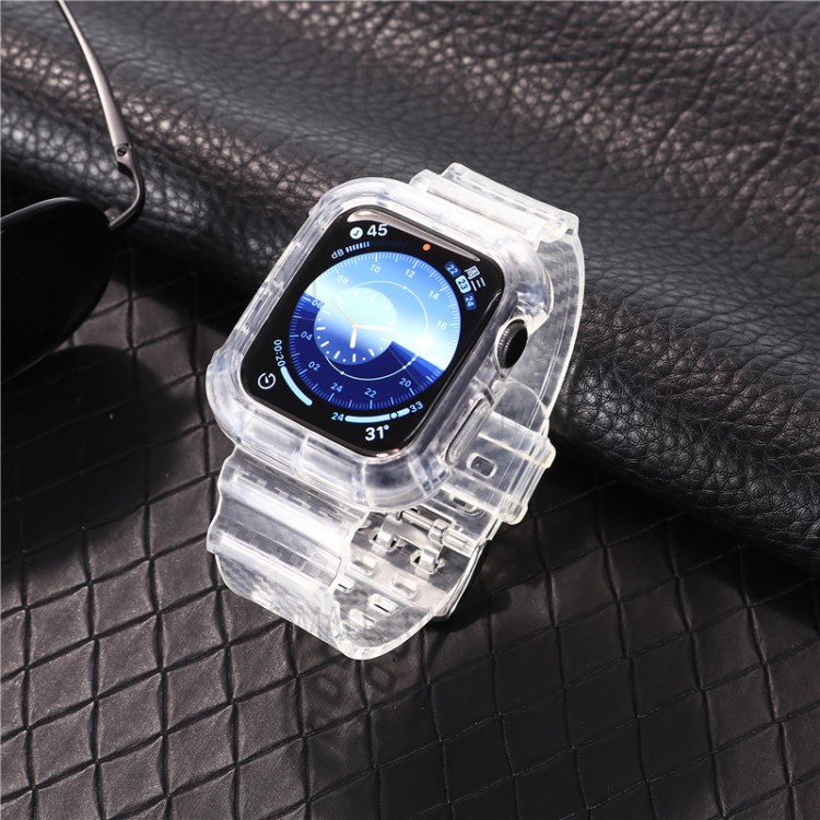 Carbon Fiber Texture TPU Watch Strap with Frame Replacement for Apple Watch Series5/4 40MM / Series 3/2/1 38mm - Transparent-2