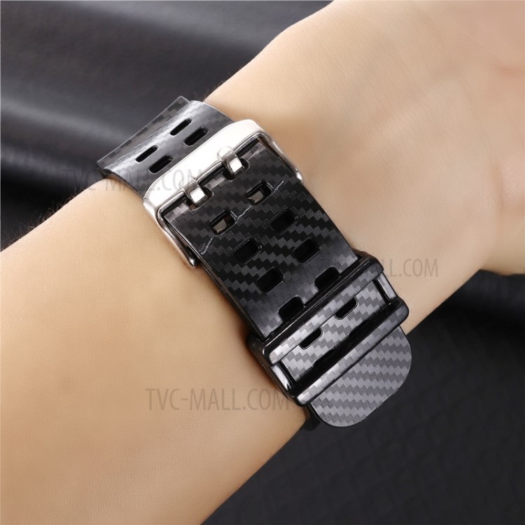 Carbon Fiber Texture TPU Watch Strap with Frame Replacement for Apple Watch Series 5/4 44MM / Series 3/2/1 42mm - Black-3