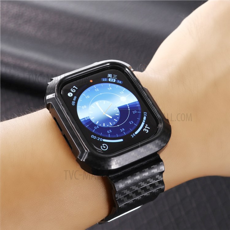 Carbon Fiber Texture TPU Watch Strap with Frame Replacement for Apple Watch Series 5/4 44MM / Series 3/2/1 42mm - Black-4