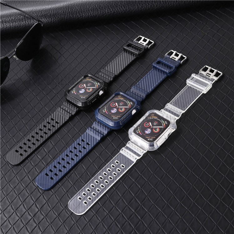 Carbon Fiber Texture TPU Watch Strap with Frame Replacement for Apple Watch Series 5/4 44MM / Series 3/2/1 42mm - Black-6