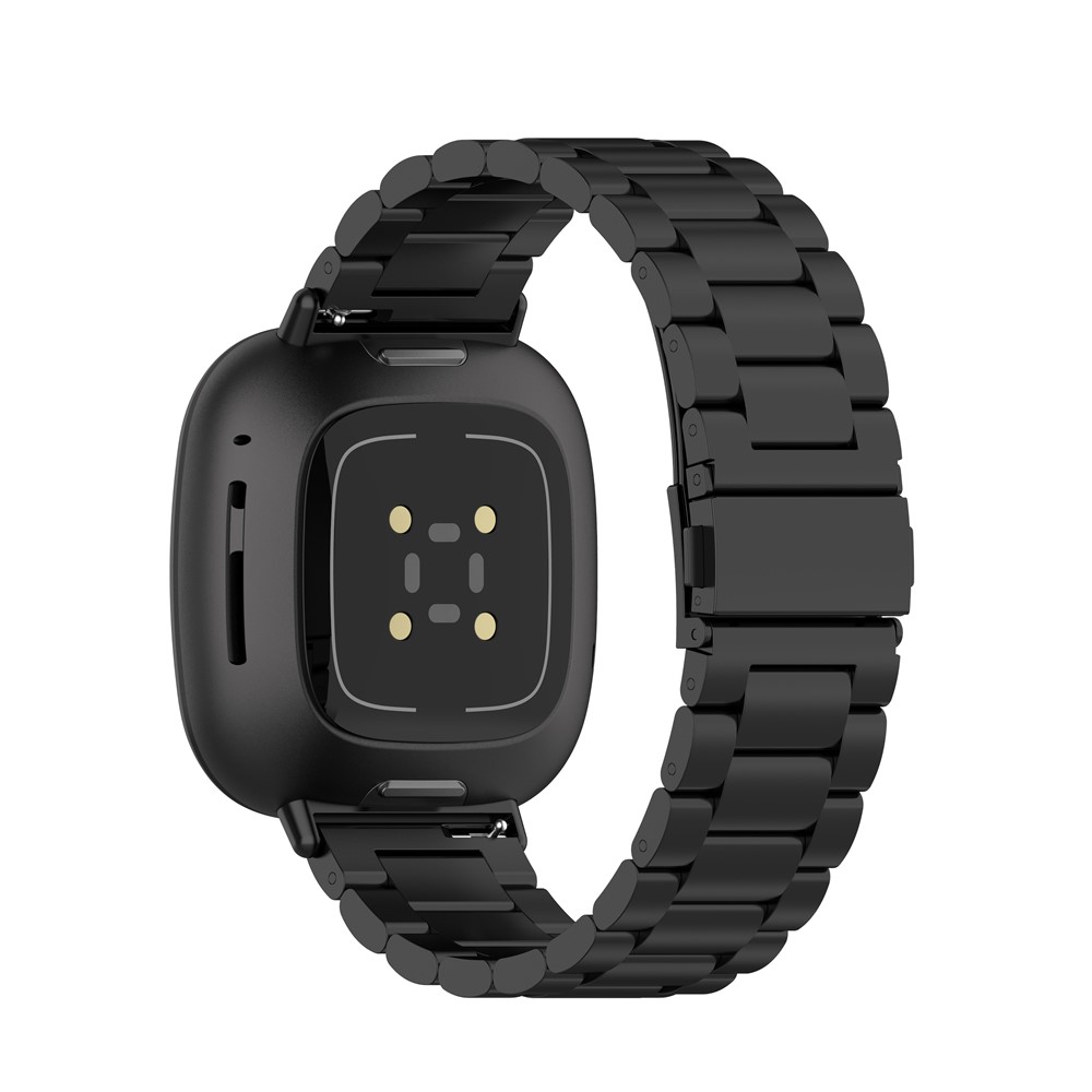Stainless Steel Three Bead Buckle Chain Band for Fitbit Versa 3/Sense Watchband Replacement - Black-1