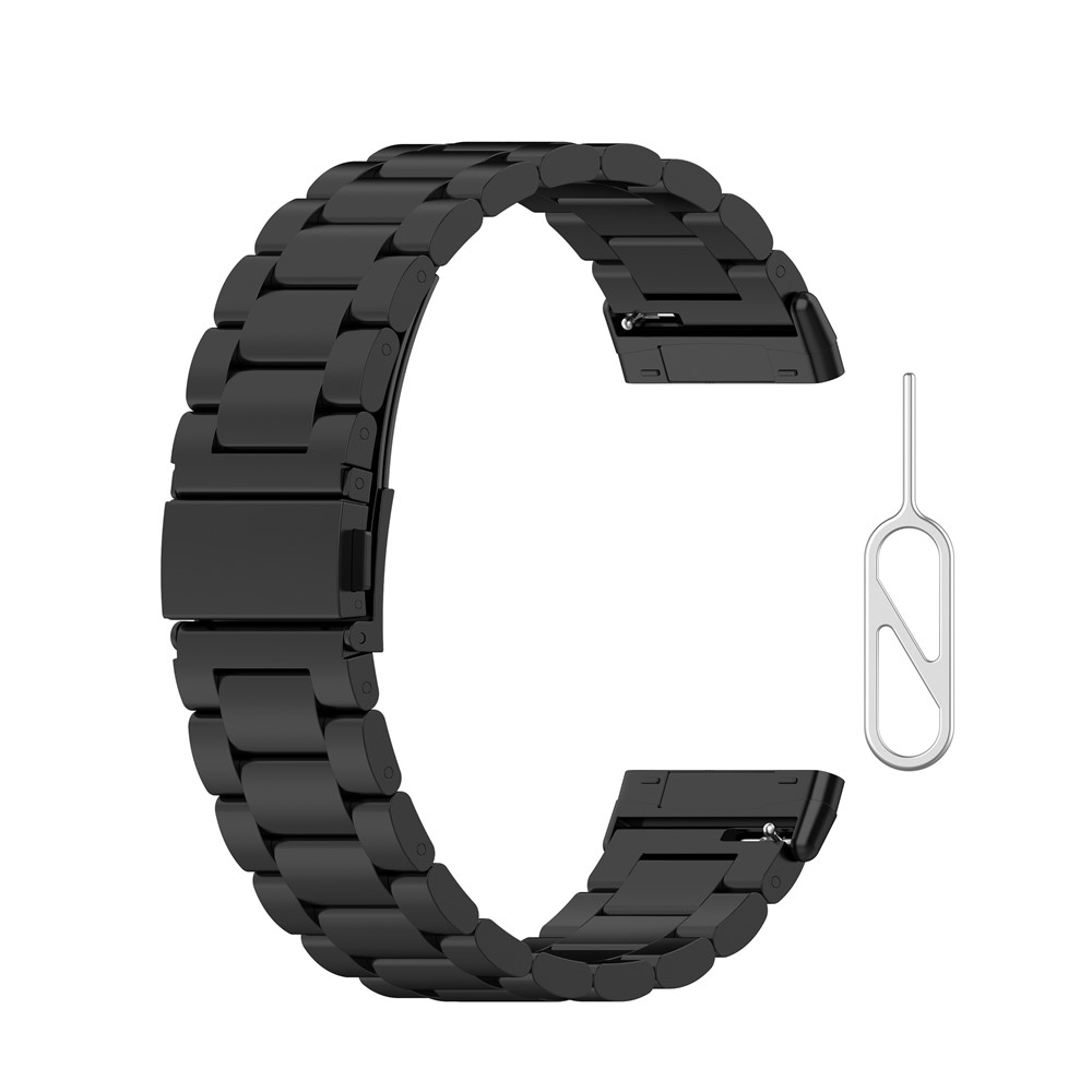 Stainless Steel Three Bead Buckle Chain Band for Fitbit Versa 3/Sense Watchband Replacement - Black-2
