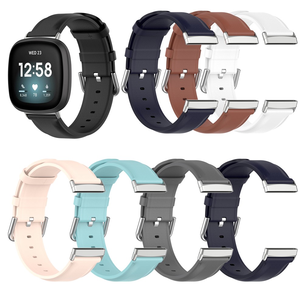 Genuine Leather Smart Watch Strap for Fitbit Versa 3/Sense Replacement Band - Black-10