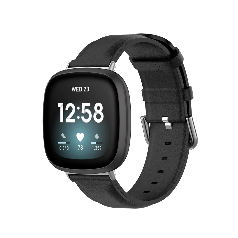 Genuine Leather Smart Watch Strap for Fitbit Versa 3/Sense Replacement Band - Black-2