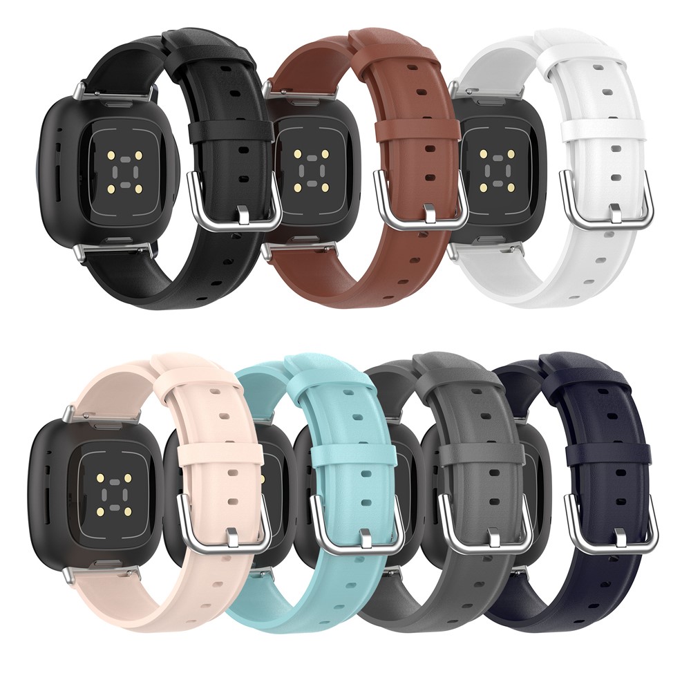 Genuine Leather Smart Watch Strap for Fitbit Versa 3/Sense Replacement Band - Black-9