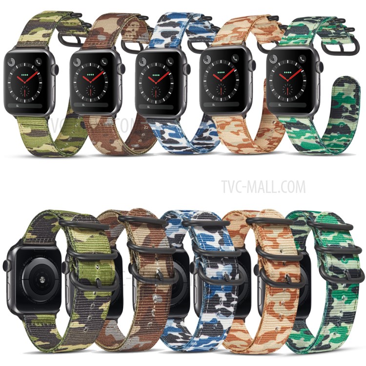 22mm TPU+PU Camouflage Style Nylon Watch Band for Apple Watch Series 1/2/3 38mm / Apple Watch Series 4 40mm - Camouflage Green-3