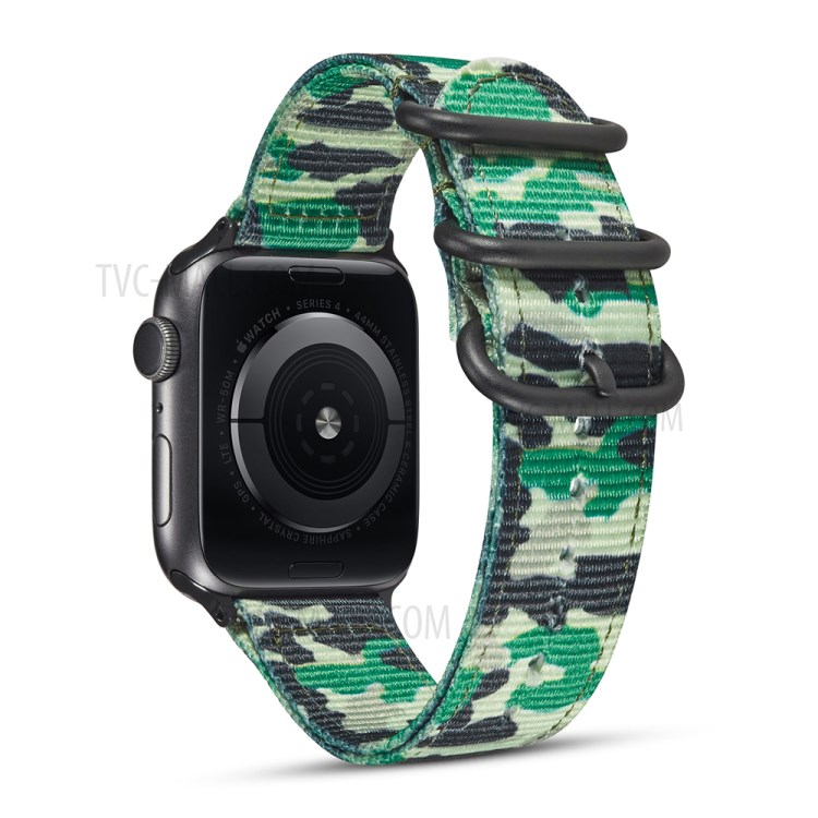 22mm Camouflage Style TPU+PU Nylon Watch Band for Apple Watch Series 1/2/3 42mm / Apple Watch Series 4 44mm - Camouflage Green-1