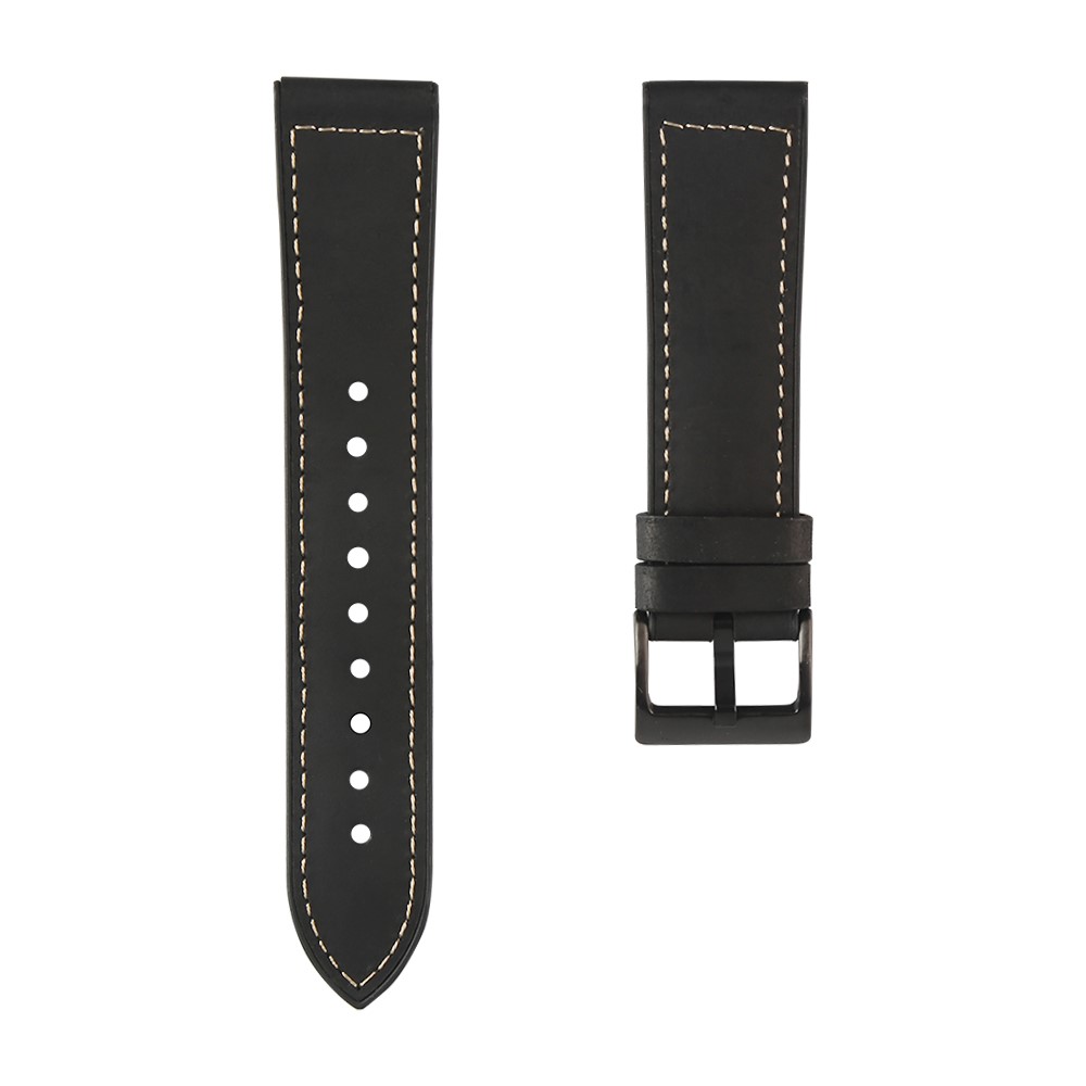 22mm Stitching Decor Leather Coated TPU Watch Band - Black-1