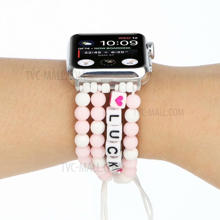 New Style Lucky Beads Braided Replacement Watch Strap for Apple Watch Series 1/2/3 38mm / Apple Watch Series 4/5/6/SE 40mm - Pink-2
