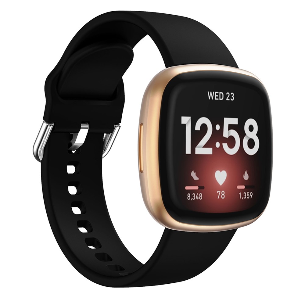 Soft Silicone Smart Watch Strap Replacement for Fitbit Versa 3 - Black-2