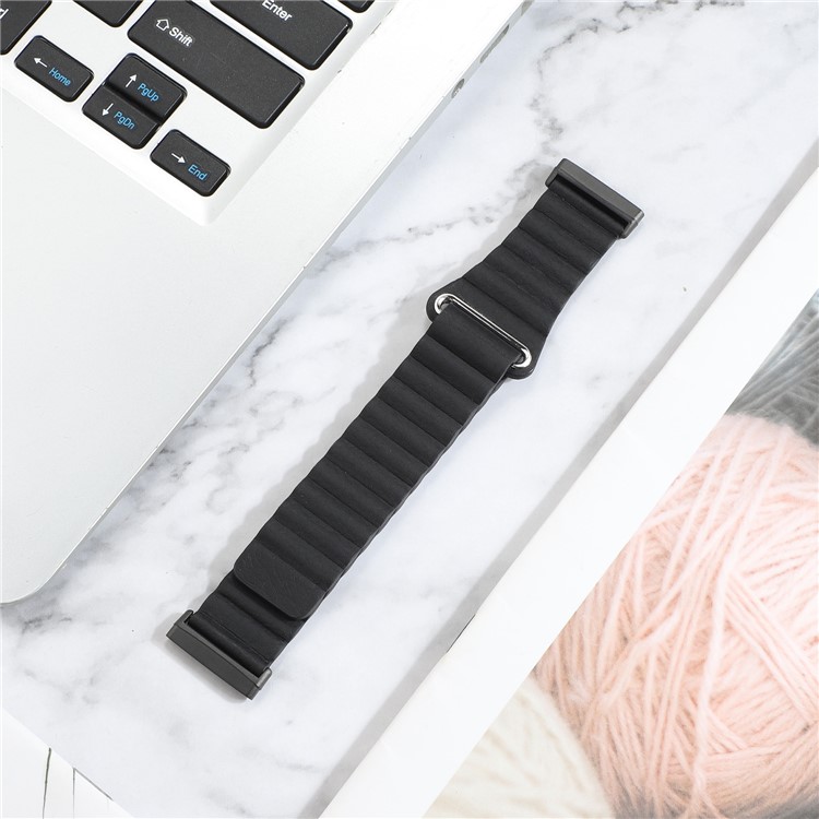 Genuine Leather Watchband Replacement 22mm for Fitbit Versa 3 - Black-3