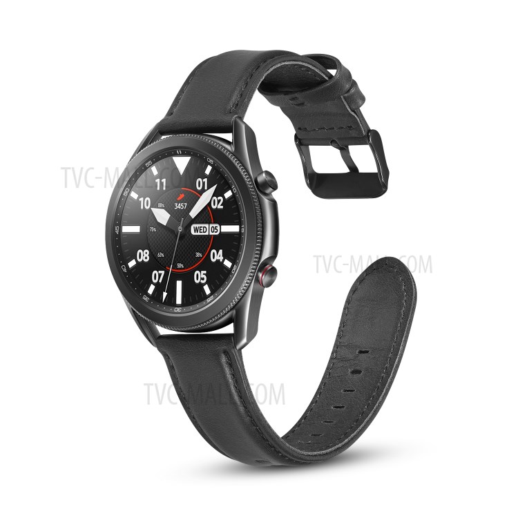 Genuine Leather Smart Watch Strap for Samsung Galaxy Watch3 45mm - Black-2
