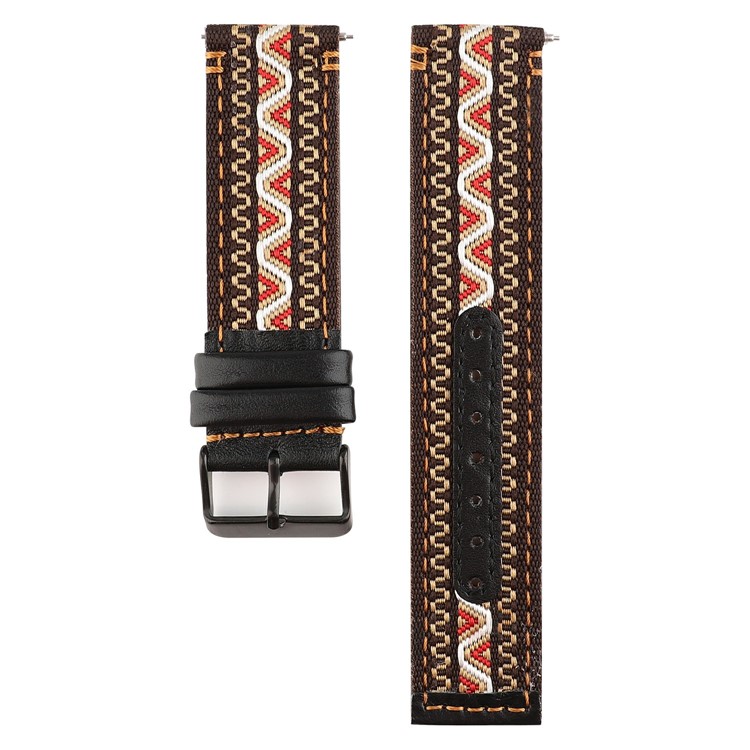 Ethnic Style Genuine Leather Cloth Watch Band Replacement for Fitbit Versa 2 / 1 - Brown-1
