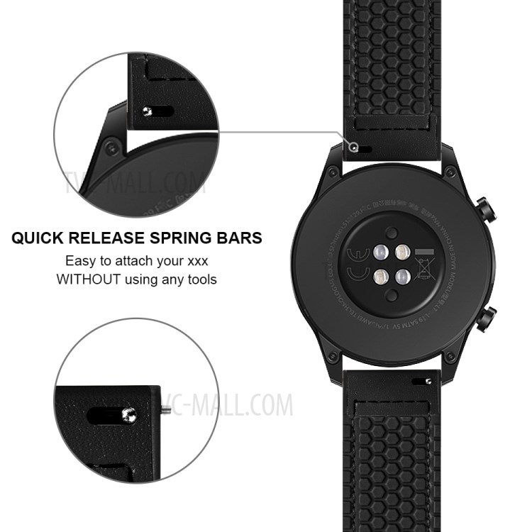 22 mm Oberste Schicht Leder Silikon Uhrengurt Für Huawei Uhr GT 2 Pro 46 mm - Schwarz