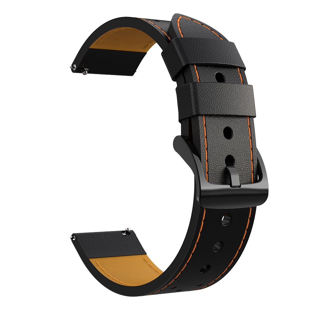 Stitching Genuine Leather Watch Band Replacement for Samsung Galaxy Watch3 45mm - Black/Orange Line-1