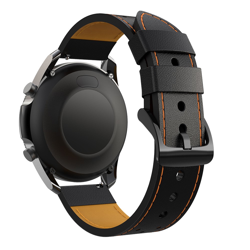 Stitching Genuine Leather Watch Band Replacement for Samsung Galaxy Watch3 45mm - Black/Orange Line-4
