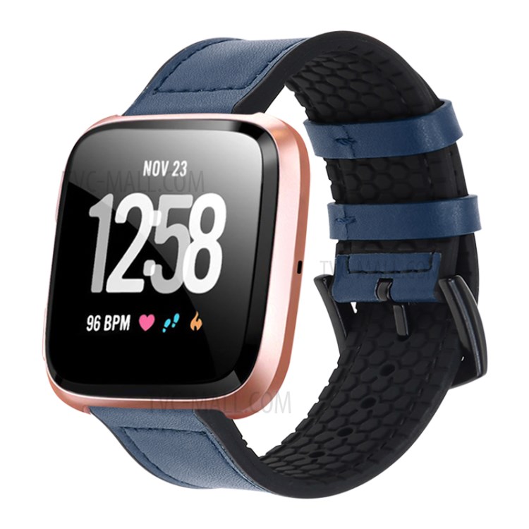 Top Layer Leather Silicone Watch Band for Fitbit Versa/Versa 2/Versa Lite - Blue-2
