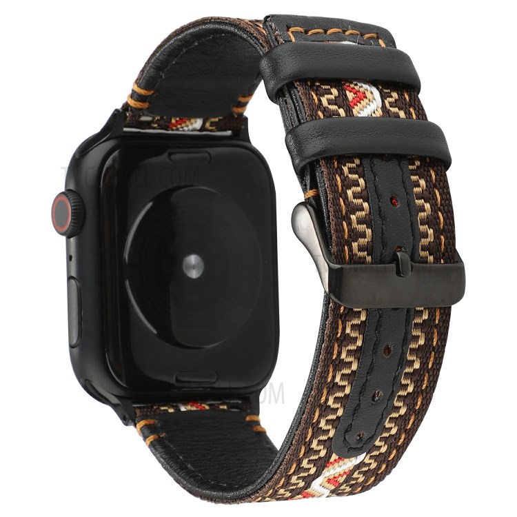 Ethnic Style Genuine Leather Cloth Watch Band for Apple Watch Series 6/5/4/SE 40mm, Series 3/2/1 38mm - Brown-2