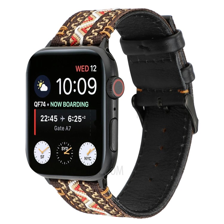 Ethnic Style Genuine Leather Cloth Watch Band for Apple Watch Series 6/5/4/SE 40mm, Series 3/2/1 38mm - Brown-3