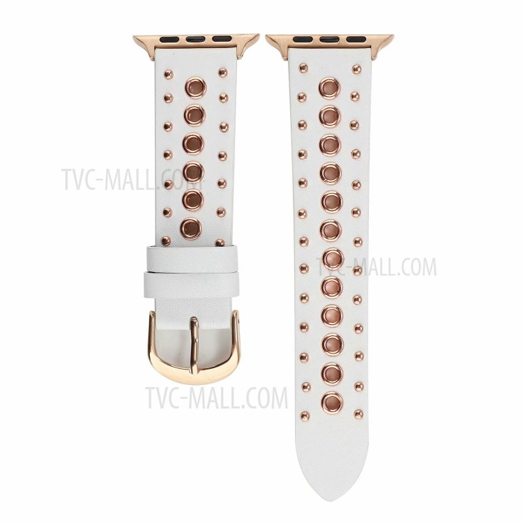 Rivet Punk Style Echtes Leder Uhrenarmband Für Apple Watch Serie 6/5/4 / SE 44mm, Serie 3/2/1 42mm - Weiß-1